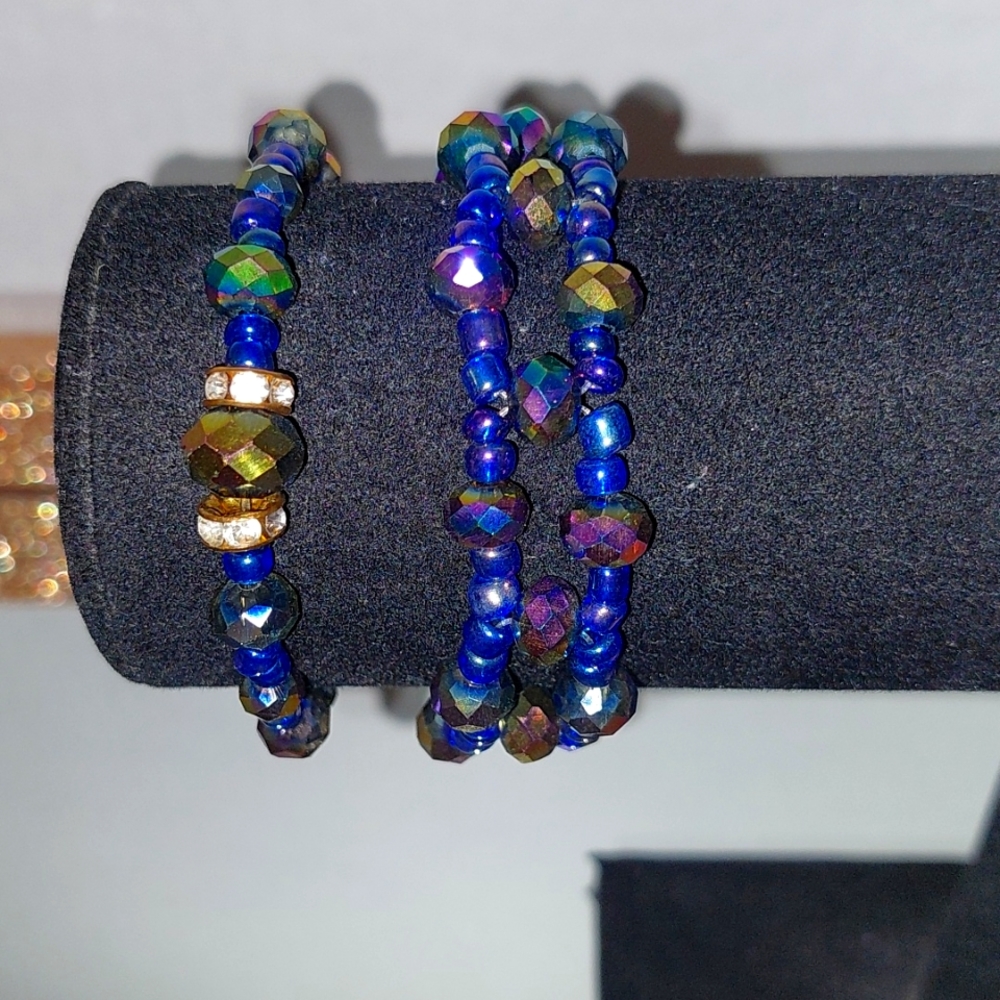 Handmade Elastic Blue Iridium Bracelet Set